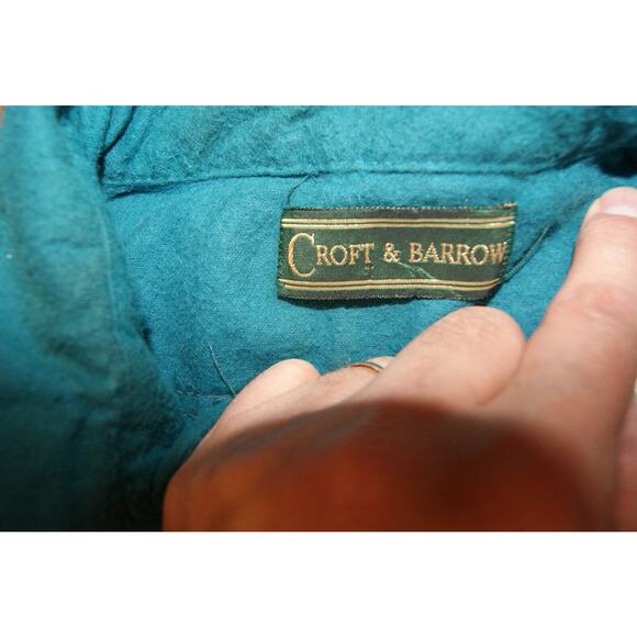 VINTAGE Croft & Barrow Teal Chamois Cloth Shirt Mens XL Hunting Utility 90s USA - Picture 3 of 10